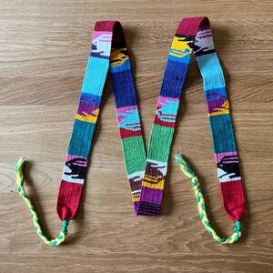 Hand Woven Guatemalan Mayan Cotton Tie Belt Rabbits Colorful Boho Hippie